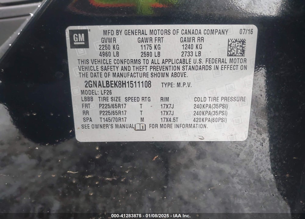 2017 CHEVROLET EQUINOX LS VIN: 2GNALBEK8H1511108