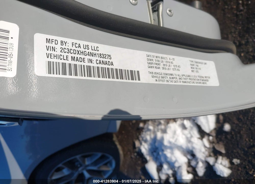 2022 DODGE CHARGER GT RWD VIN: 2C3CDXHG4NH183275