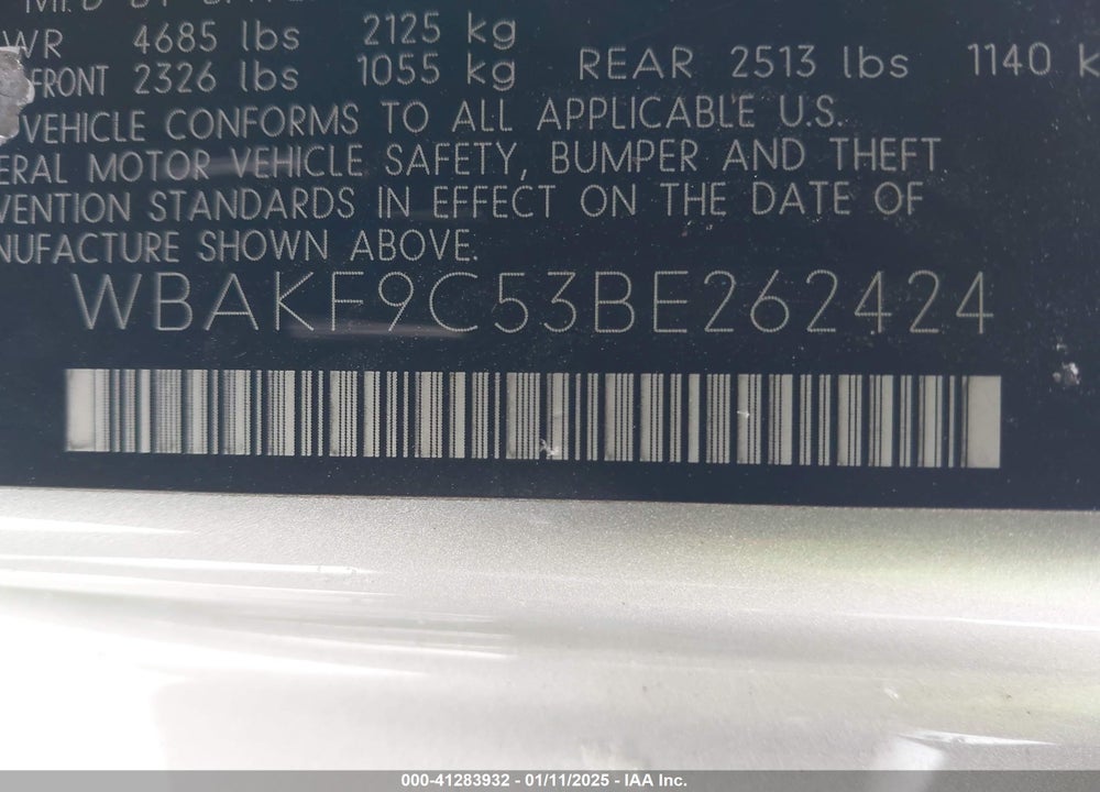2011 BMW 335I XDRIVE VIN: WBAKF9C53BE262424