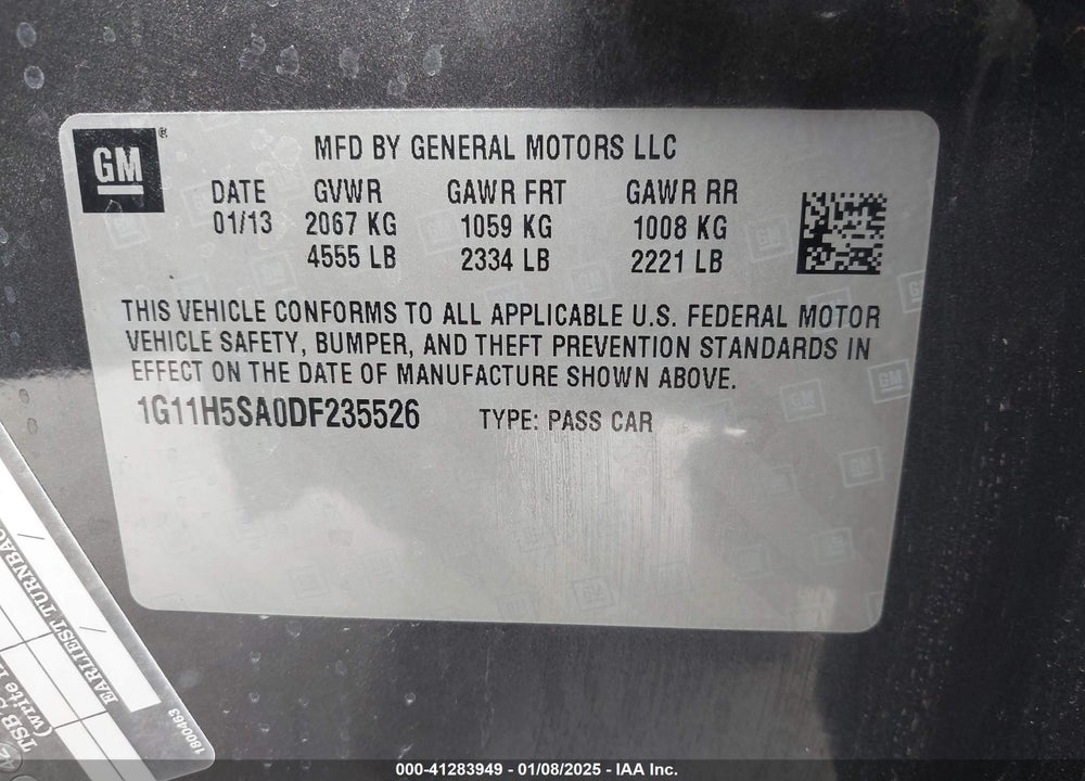 2013 CHEVROLET MALIBU VIN: 1G11H5SA0DF235526