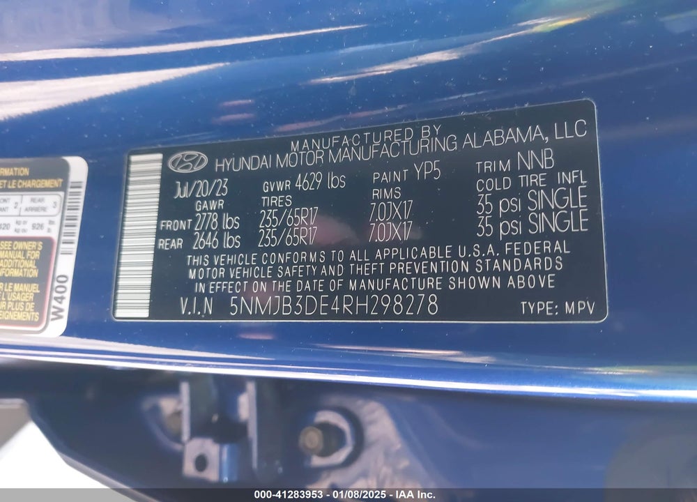 2024 HYUNDAI TUCSON SEL VIN: 5NMJB3DE4RH298278
