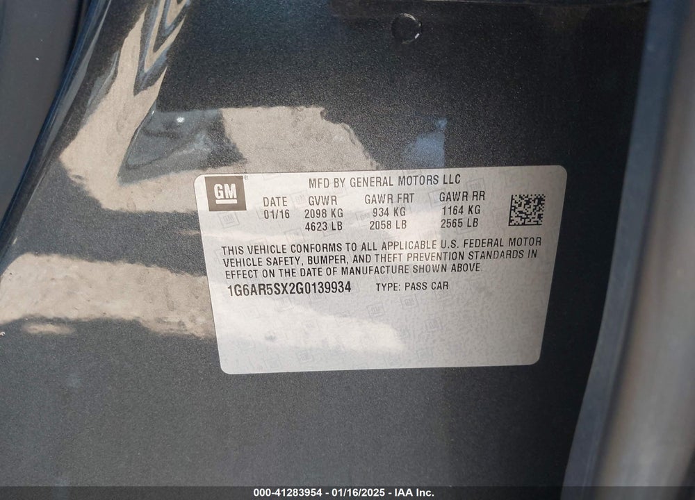 2016 CADILLAC CTS VIN: 1G6AR5SX2G0139934