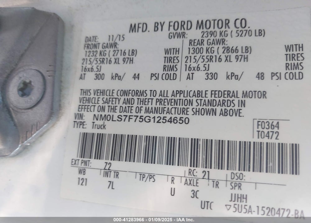 2016 FORD TRANSIT CONNECT XLT VIN: NM0LS7F75G1254650