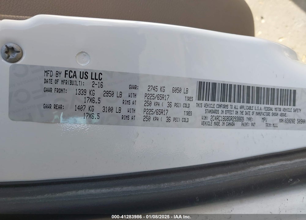 2016 CHRYSLER TOWN & COUNTRY TOURING VIN: 2C4RC1BG8GR293869