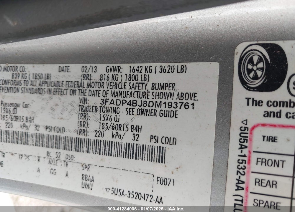 2013 FORD FIESTA SE VIN: 3FADP4BJ8DM193761