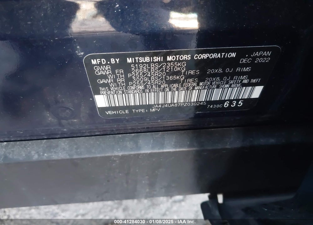 2023 MITSUBISHI OUTLANDER RALLIART S-AWC/SE 2.5 S-AWC/SE BLACK EDITION S-AWC/SE SPECIAL EDITIONT S-AWC VIN: JA4J4UA87PZ030245