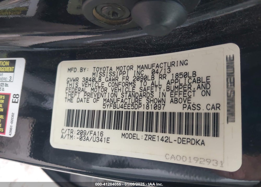 2013 TOYOTA COROLLA VIN: 5YFBU4EE5DP181097