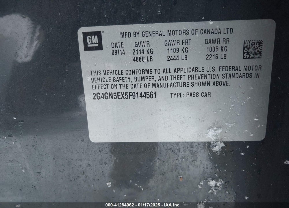 2015 BUICK REGAL VIN: 2G4GN5EX5F9144561