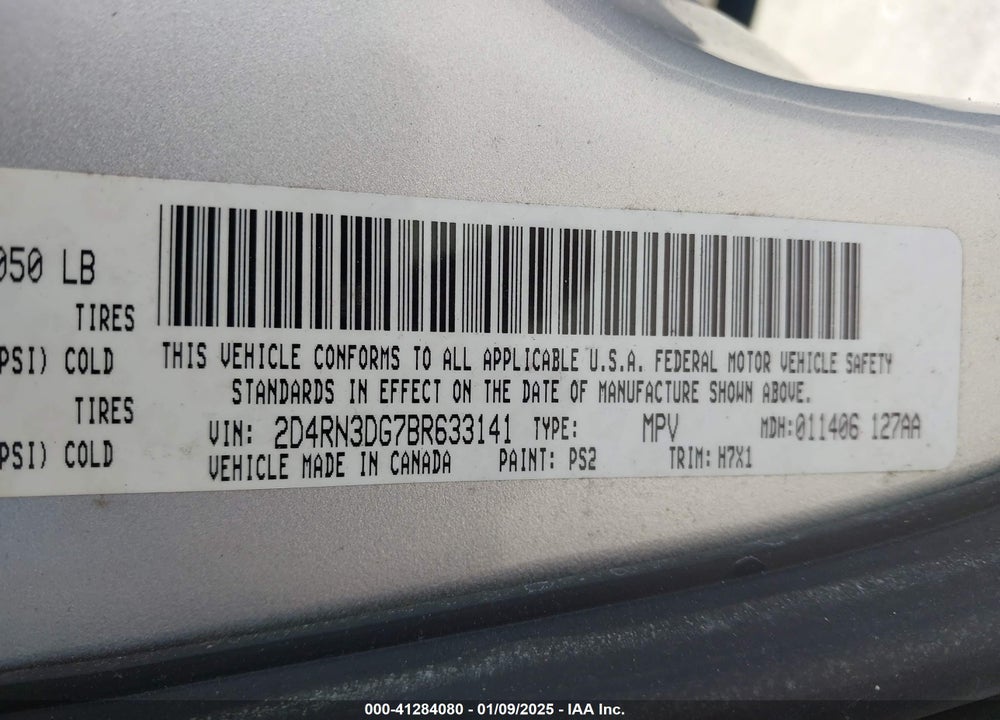 2011 DODGE GRAND CARAVAN MAINSTREET VIN: 2D4RN3DG7BR633141