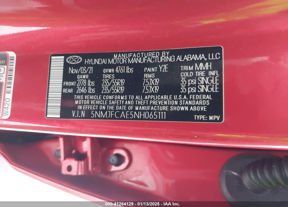2022 HYUNDAI TUCSON SEL VIN: 5NMJFCAE5NH065111