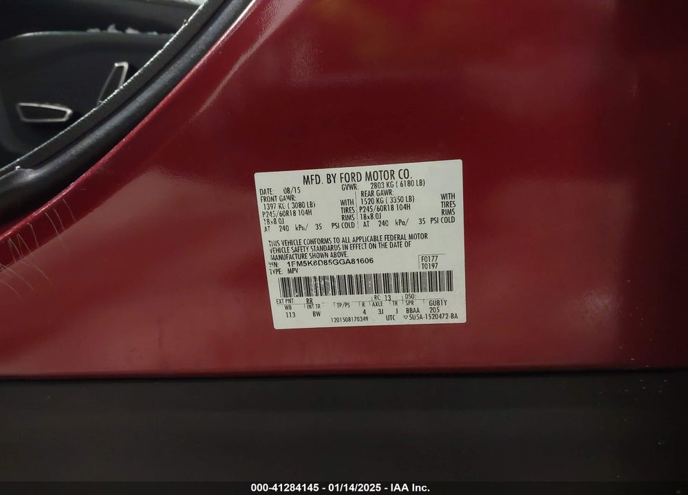 2016 FORD EXPLORER XLT VIN: 1FM5K8D85GGA81606