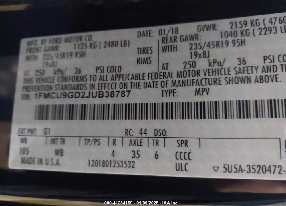 2018 FORD ESCAPE SE VIN: 1FMCU9GD2JUB38787