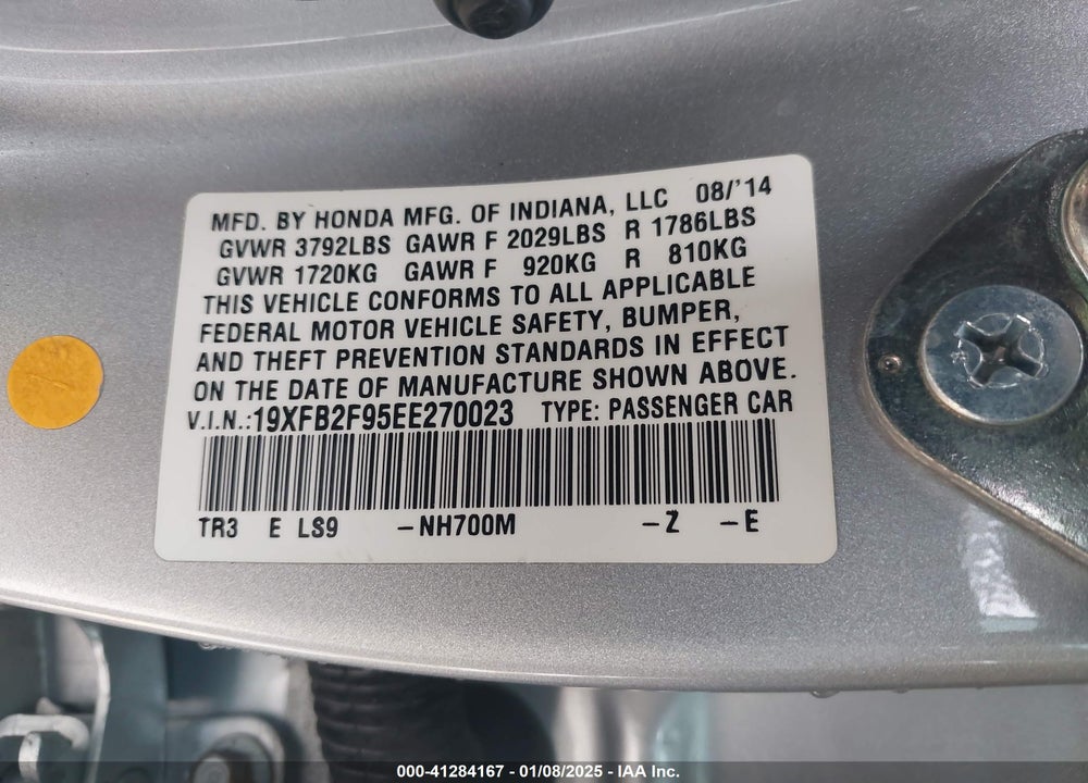 2014 HONDA CIVIC VIN: 19XFB2F95EE270023