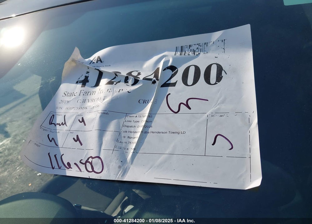 2019 CHEVROLET CRUZE VIN: 1G1BC5SM9K7128656