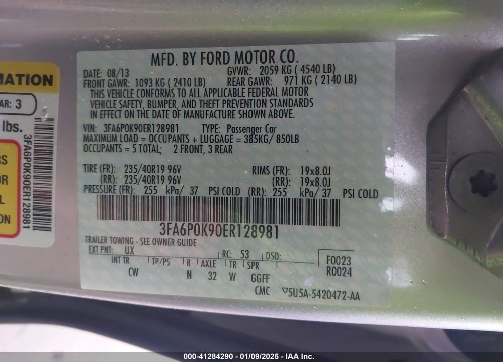 2014 FORD FUSION VIN: 3FA6P0K90ER128981