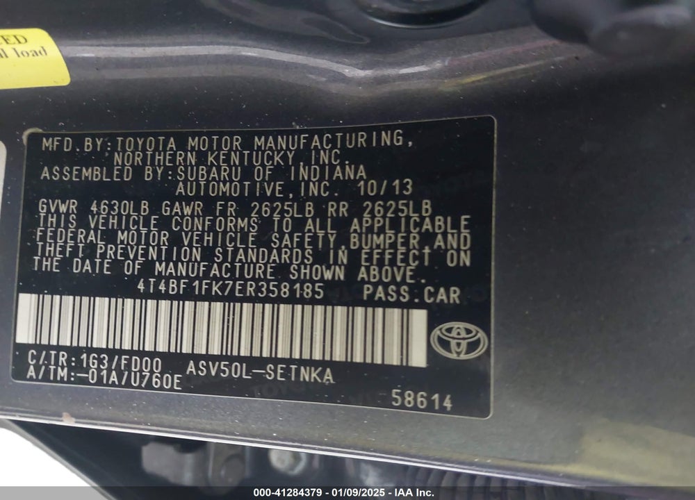 2014 TOYOTA CAMRY VIN: 4T4BF1FK7ER358185