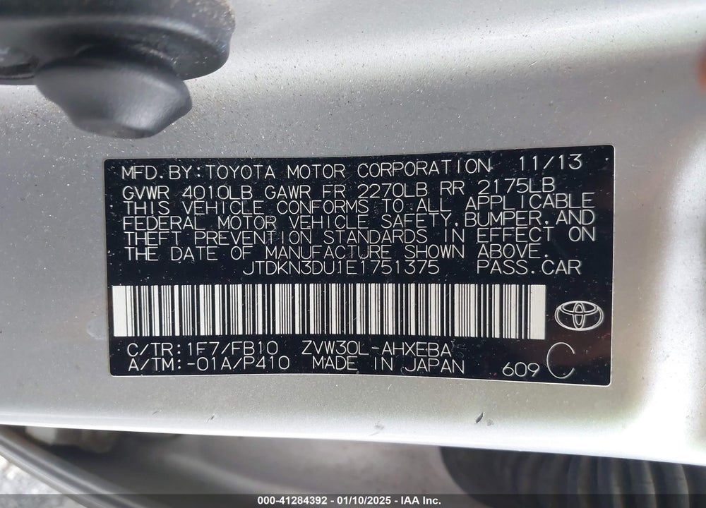 2014 TOYOTA PRIUS VIN: JTDKN3DU1E1751375