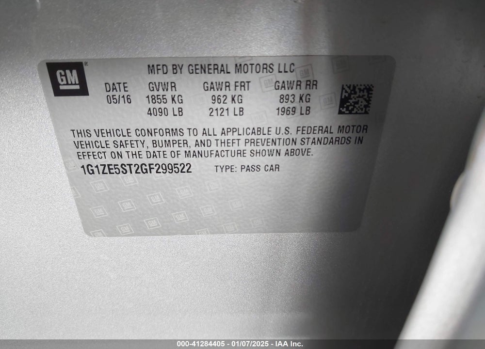 2016 CHEVROLET MALIBU VIN: 1G1ZE5ST2GF299522