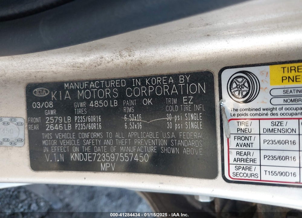 2009 KIA SPORTAGE LX V6 VIN: KNDJE723597557450