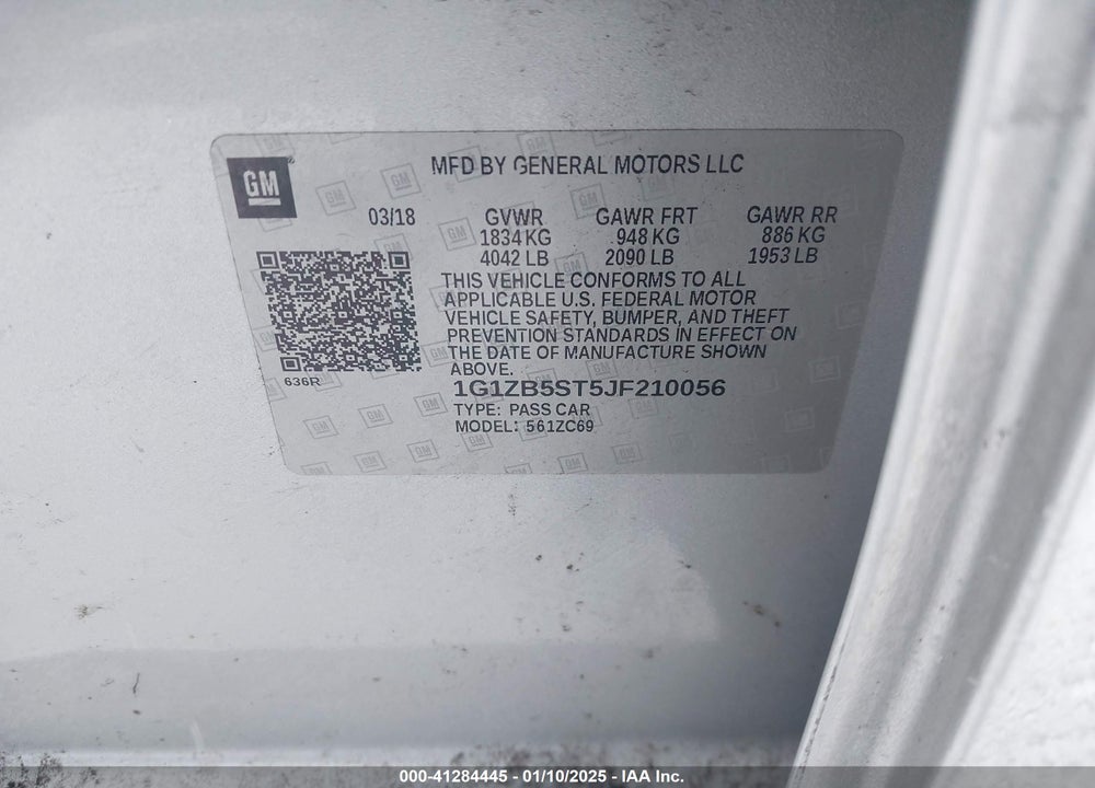 2018 CHEVROLET MALIBU VIN: 1G1ZB5ST5JF210056