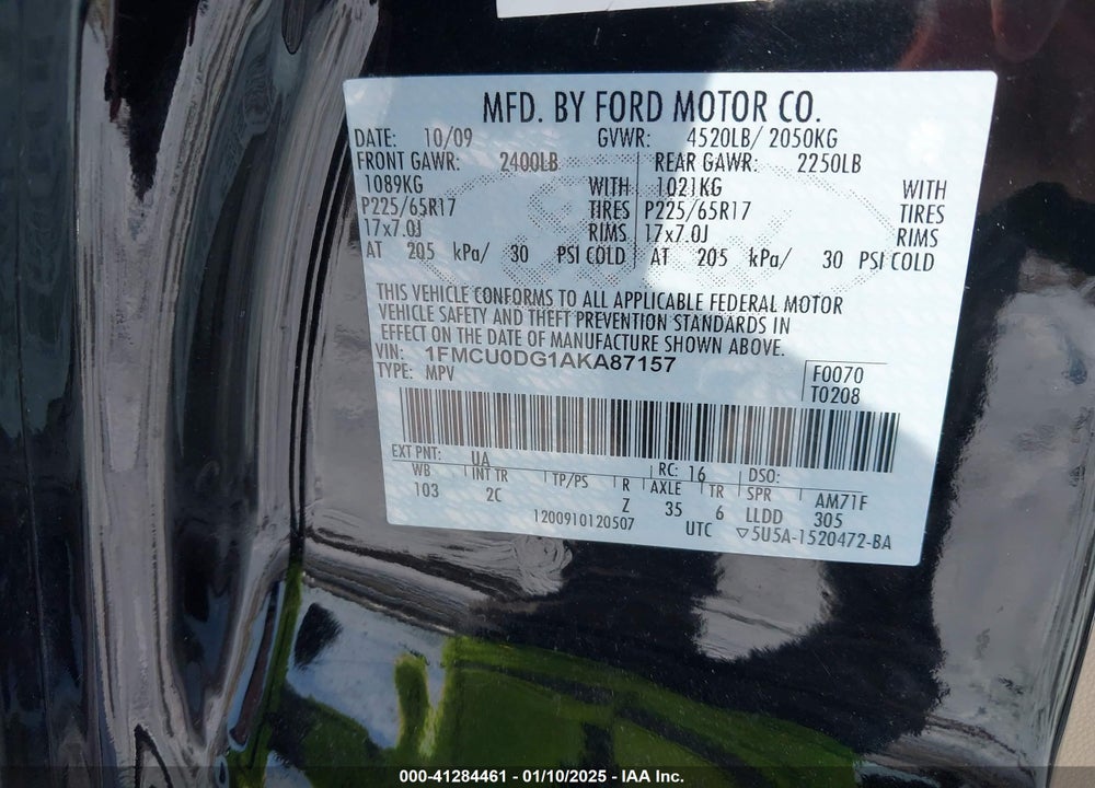2010 FORD ESCAPE XLT VIN: 1FMCU0DG1AKA87157