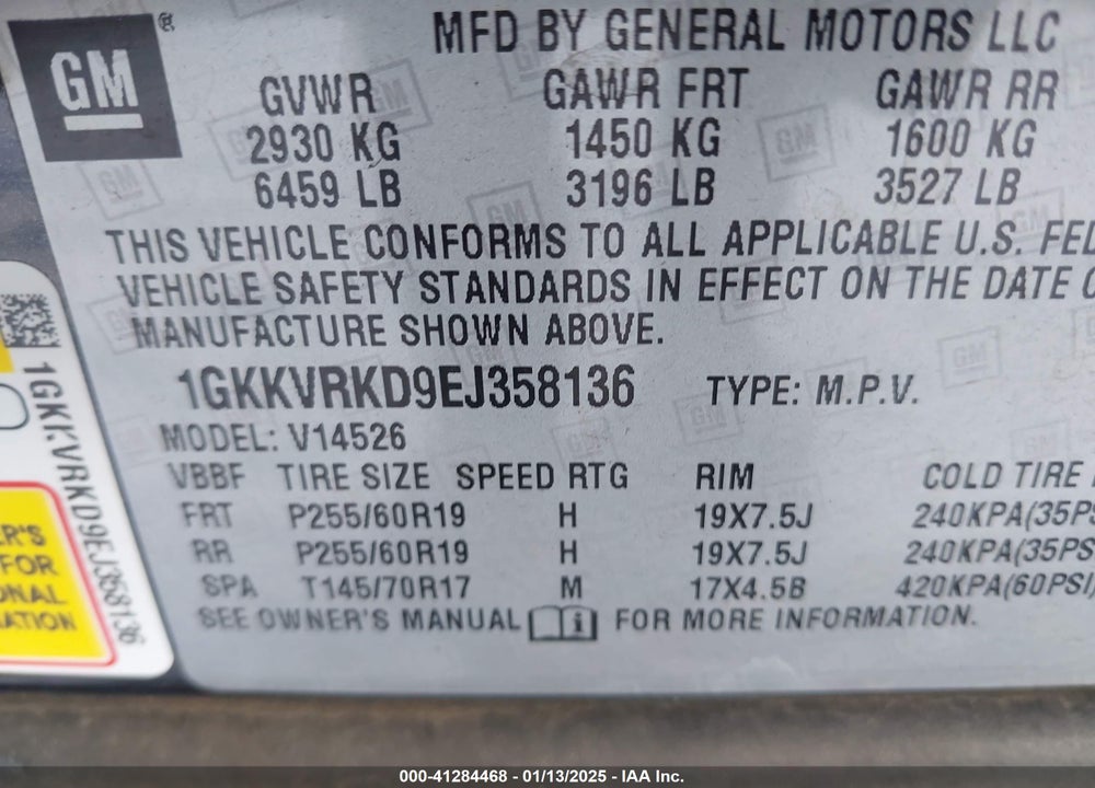 2014 GMC ACADIA SLT-1 VIN: 1GKKVRKD9EJ358136