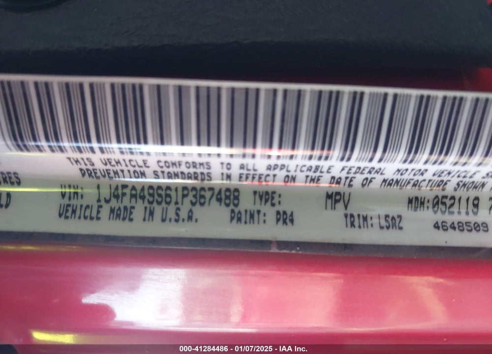 2001 JEEP WRANGLER SPORT VIN: 1J4FA49S61P367488