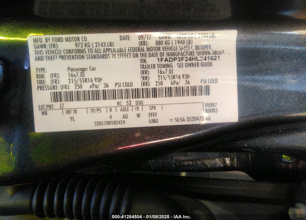 2017 FORD FOCUS SE VIN: 1FADP3F24HL341621