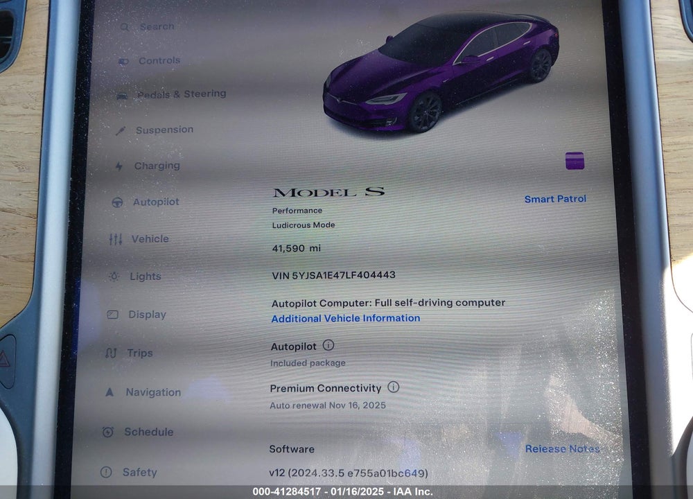 2020 TESLA MODEL S VIN: 5YJSA1E47LF404443