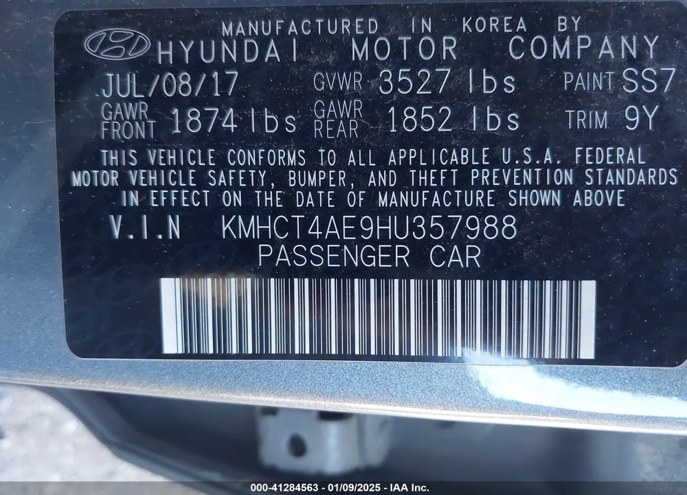 2017 HYUNDAI ACCENT SE VIN: KMHCT4AE9HU357988