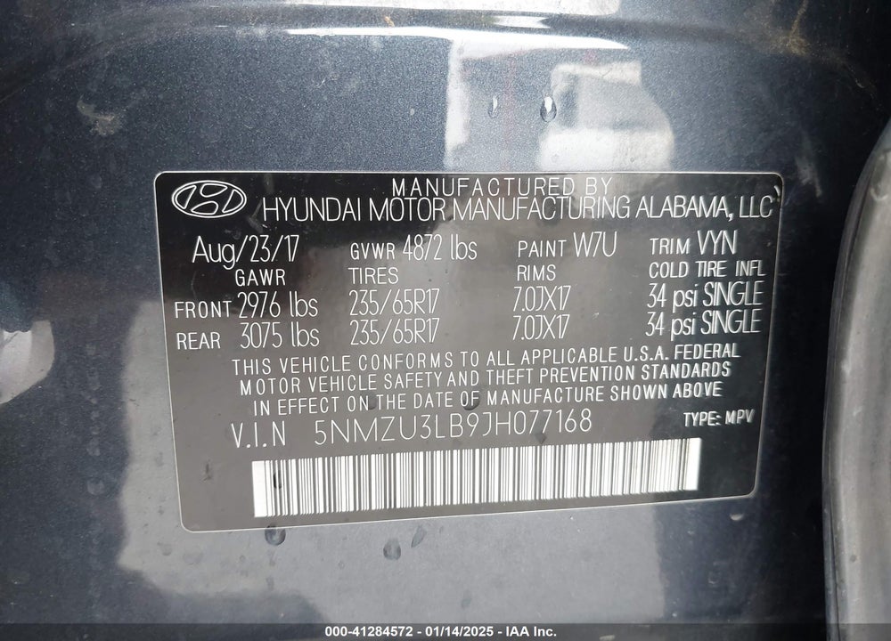 2018 HYUNDAI SANTA FE SPORT 2.4L VIN: 5NMZU3LB9JH077168