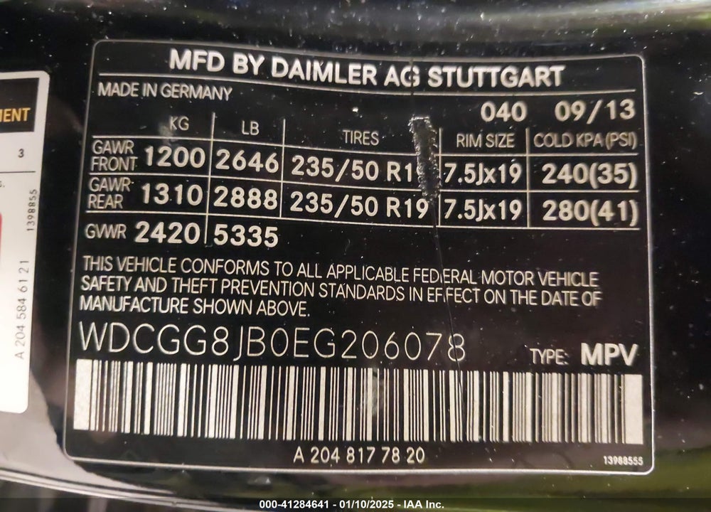 2014 MERCEDES-BENZ GLK 350 4MATIC VIN: WDCGG8JB0EG206078