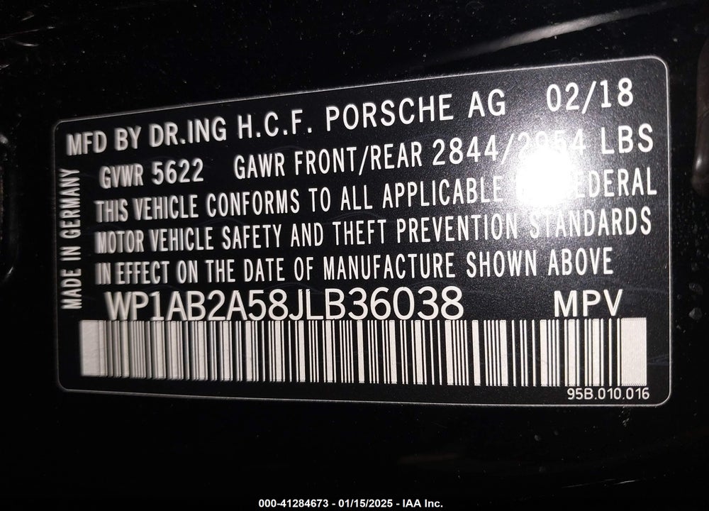 2018 PORSCHE MACAN S VIN: WP1AB2A58JLB36038