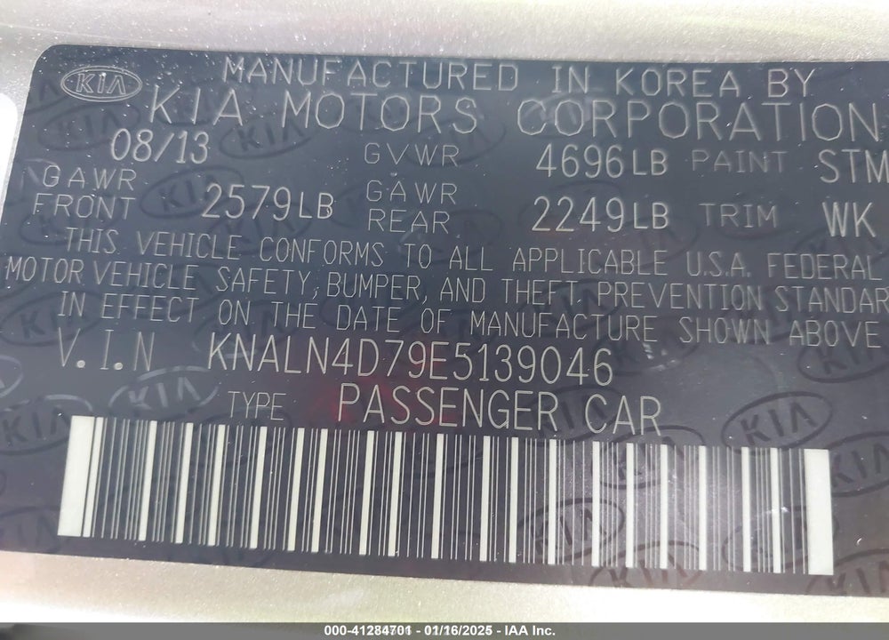 2014 KIA CADENZA PREMIUM VIN: KNALN4D79E5139046