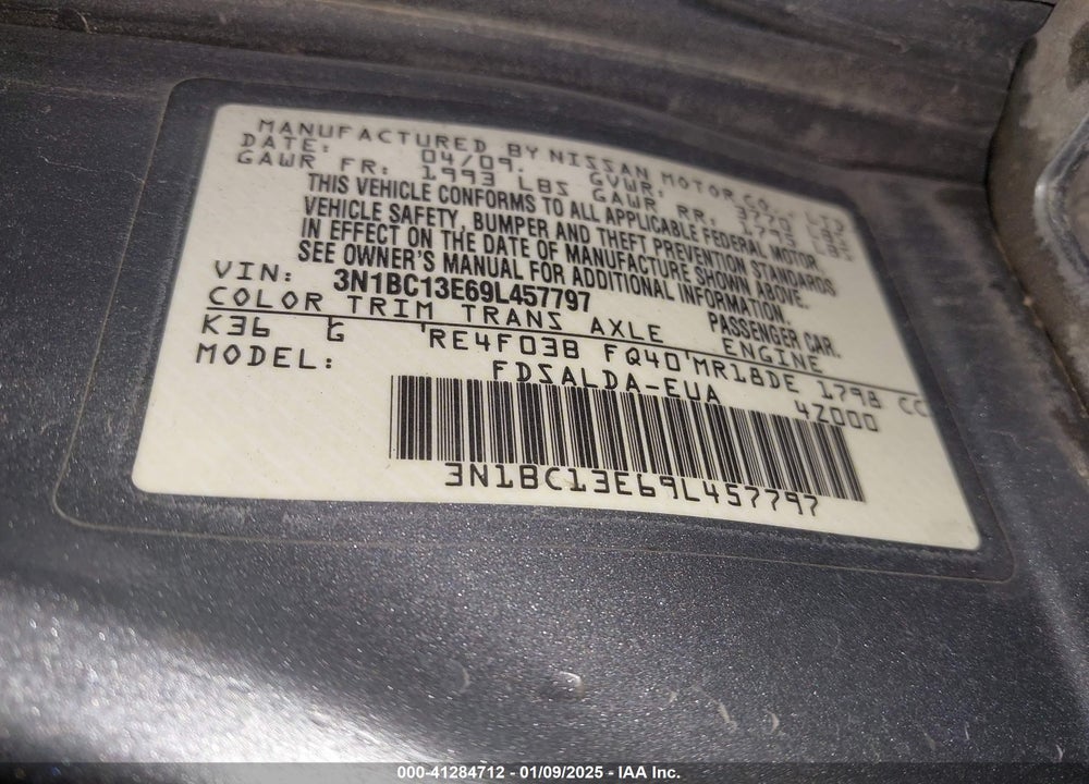 2009 NISSAN VERSA 1.8S VIN: 3N1BC13E69L457797