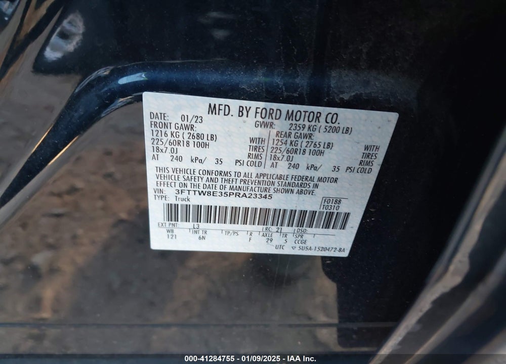 2023 FORD MAVERICK VIN: 3FTTW8E35PRA23345