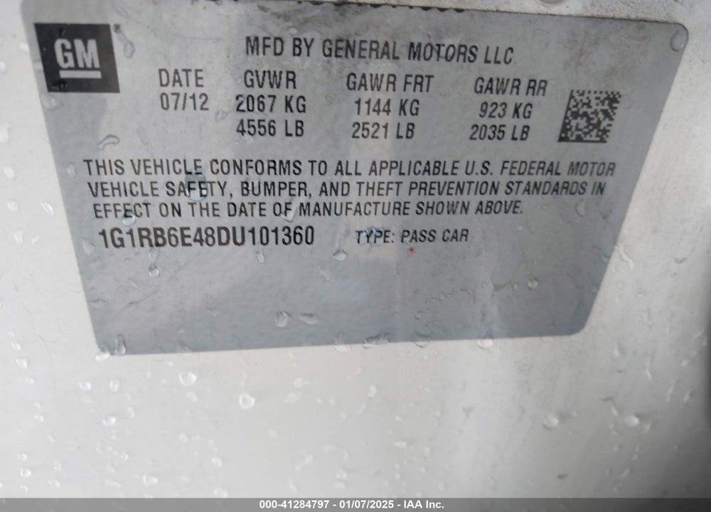 2013 CHEVROLET VOLT VIN: 1G1RB6E48DU101360
