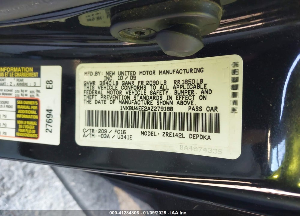 2010 TOYOTA COROLLA VIN: 1NXBU4EE2AZ279188