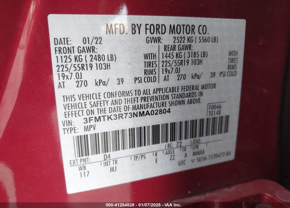 2022 FORD MUSTANG MACH-E PREMIUM VIN: 3FMTK3R73NMA02804