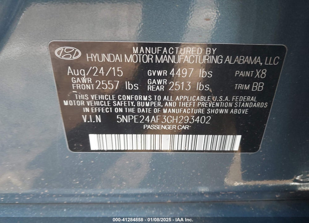 2016 HYUNDAI SONATA VIN: 5NPE24AF3GH293402