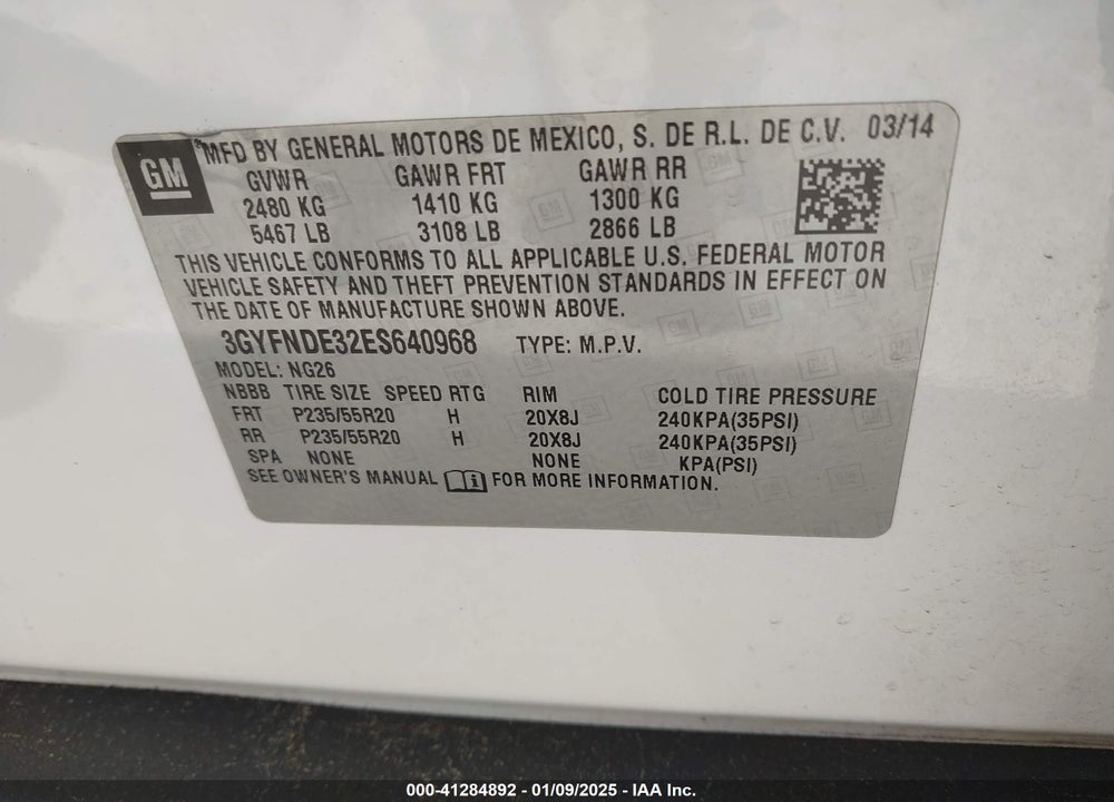 2014 CADILLAC SRX PREMIUM COLLECTION VIN: 3GYFNDE32ES640968