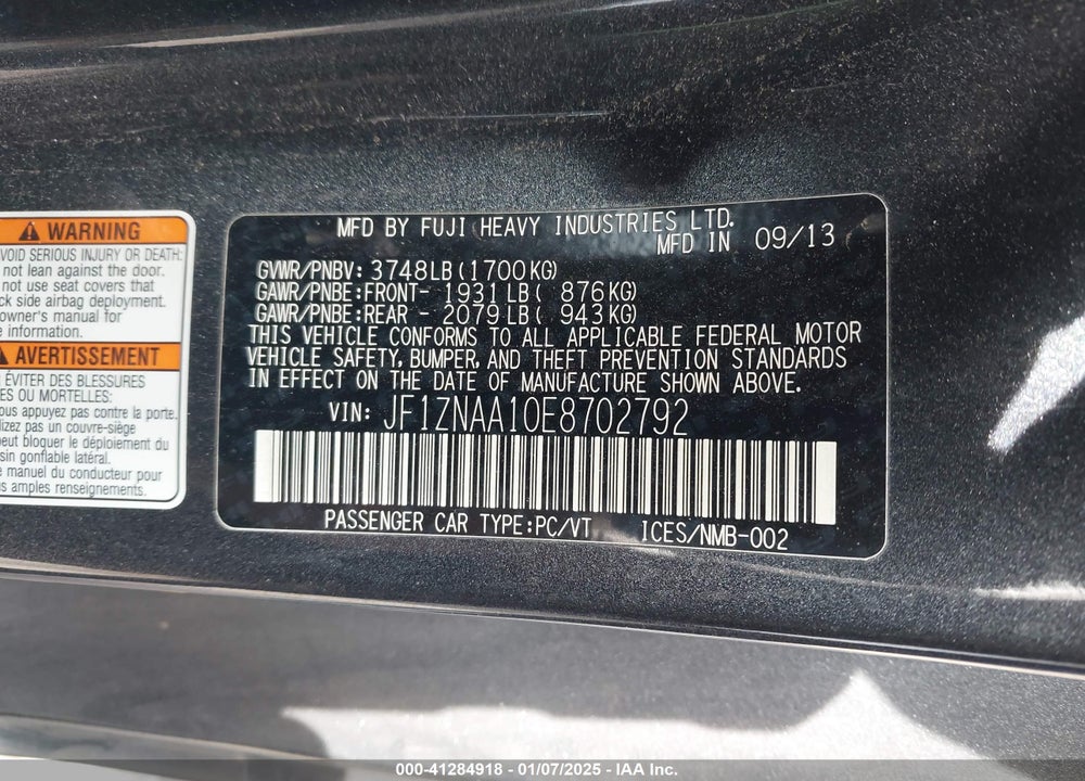 2014 SCION FR-S VIN: JF1ZNAA10E8702792