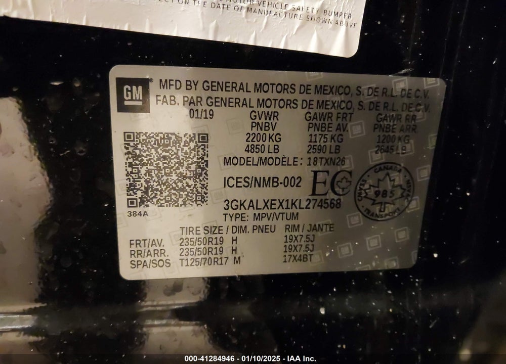 2019 GMC TERRAIN DENALI VIN: 3GKALXEX1KL274568