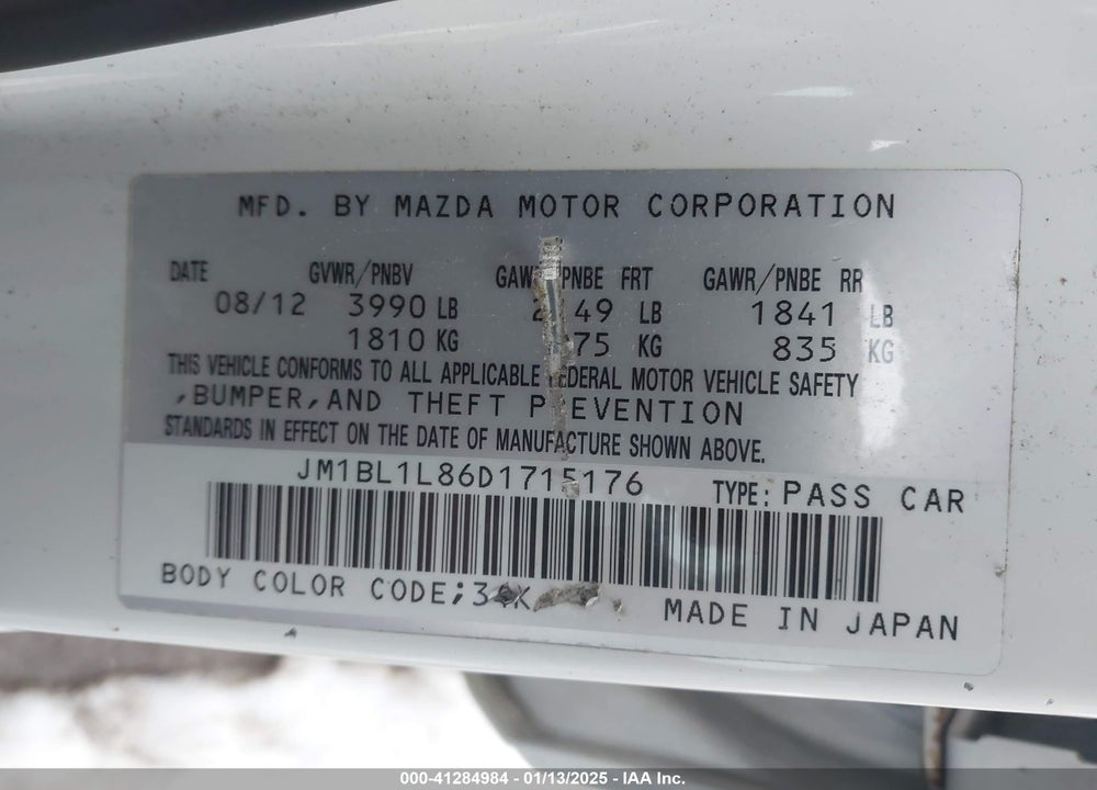 2013 MAZDA 3 VIN: JM1BL1L86D1715176