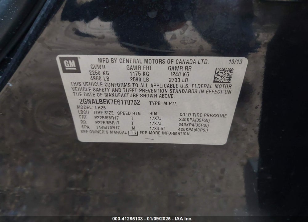 2014 CHEVROLET EQUINOX 1LT VIN: 2GNALBEK7E6170752