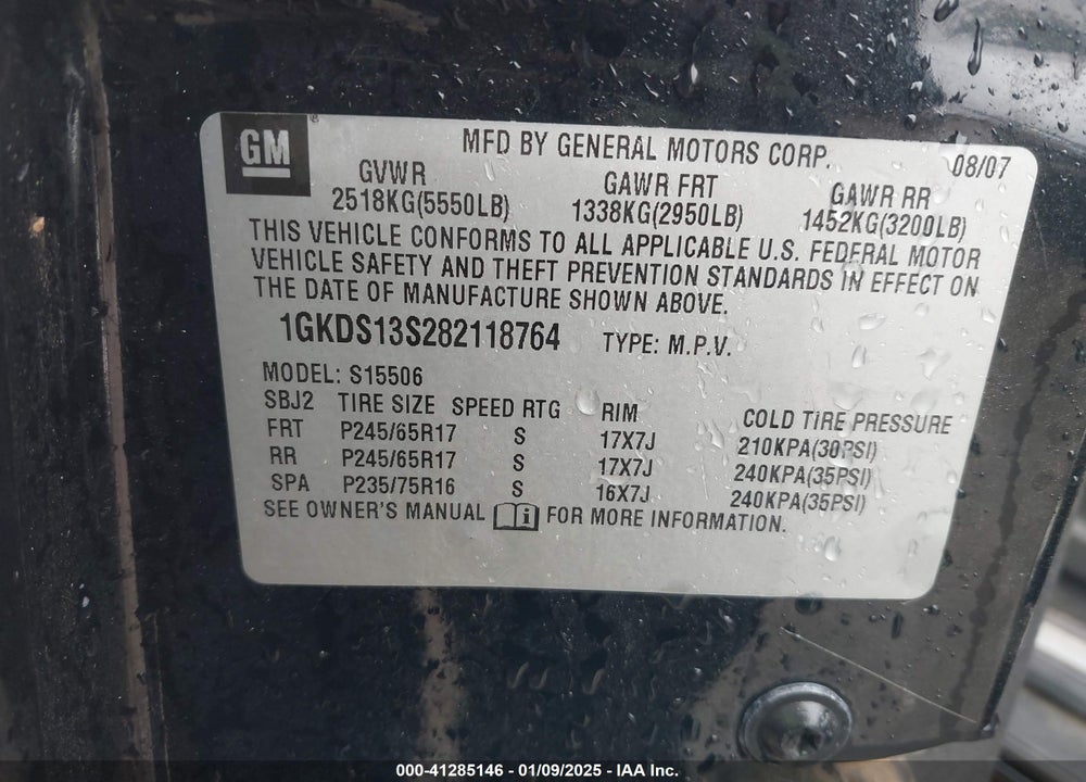 2008 GMC ENVOY SLE VIN: 1GKDS13S282118764