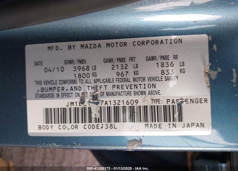 2010 MAZDA 3 I TOURING VIN: JM1BL1SG7A1321609