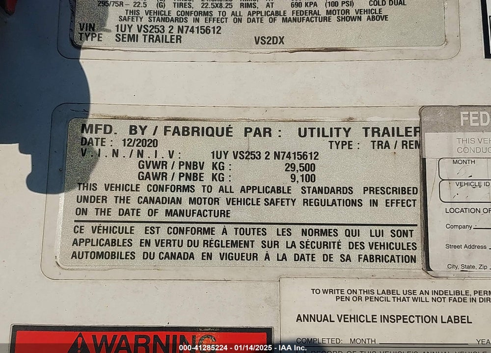 2022 UTILITY TRAILER MFG --- VIN: 1UYVS2532N7415612