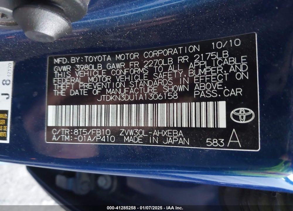 2010 TOYOTA PRIUS VIN: JTDKN3DU1A1306158