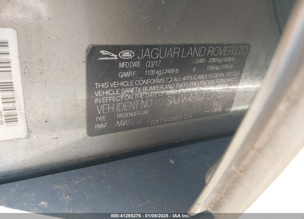 2017 JAGUAR XE 35T PRESTIGE VIN: SAJAK4BV2HCP15615